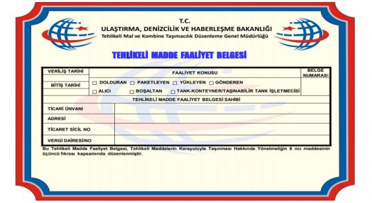 tehlikeli madde faaliyet belgesi